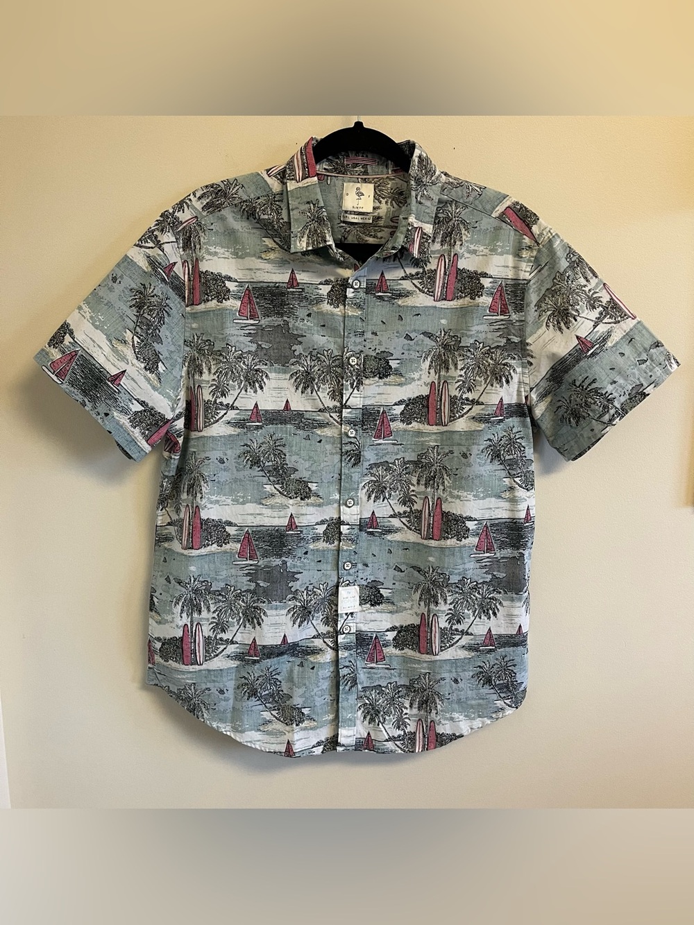 Mens Hawaiian Shirt Cotton Large Slim Fit Tropical Reverse Print